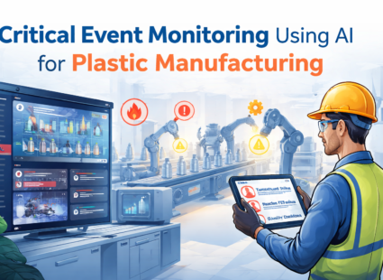 AI-powered critical event monitoring system in plastic manufacturing industry with real-time alerts, machine tracking, and predictive analytics dashboard