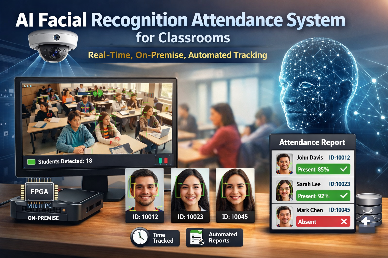 AI face recognition attendance system for classrooms with real-time tracking and biometric student identification