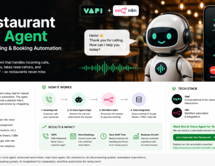 AI restaurant voice receptionist answering customer calls for reservations and orders using Vapi and n8n automation